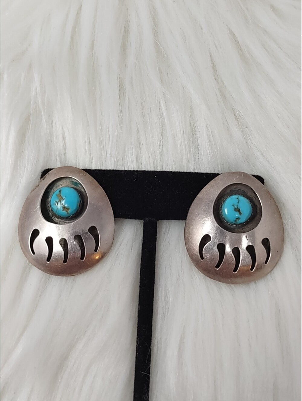 Sterling Silver 925 Turquoise Bear Paw Stud Earrings 11.6g